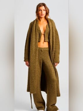 Seroya Reed Boucle Cardigan duster green large Floor-length teddy boucle wrap ca